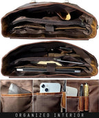 RUSTIC TOWN 16" Leather Laptop Messenger Bag for Men - Full Grain Leather Briefcase Computer Satchel Office Crossbody Bag