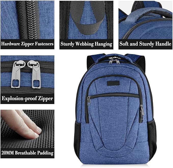 BIKROD Backpack for Women and Men, Extra Large School Backpacks for Teens, Water Resistant Back Pack Fits 17 Inch Laptop, Business Anti Theft Sturdy Computer Bag Gifts, Blue