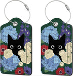 2 Pack Luggage Tag for Suitcase, Cute Unique Leather Bag Tags Identifiers Privacy Cover ID Label with Durable Steel Loop for Women Men Kids Girls Travel (BlackcatA)