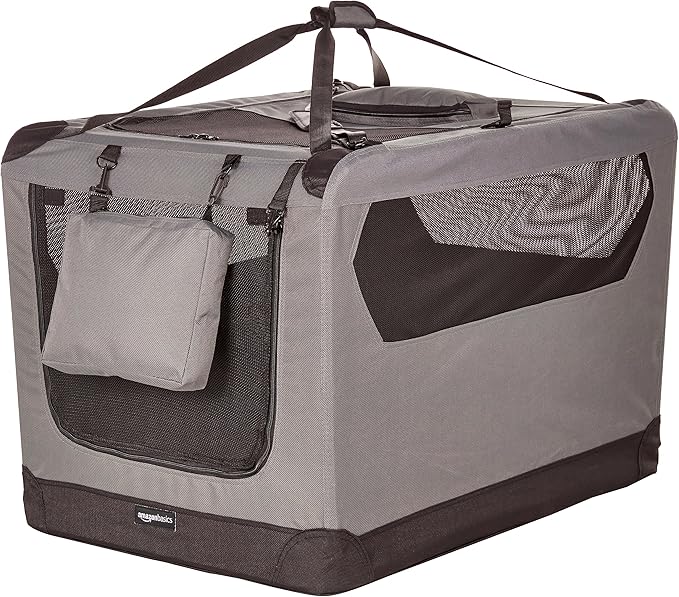 Amazon Basics Portable Folding Soft Pet Dog Crate Carrier Kennel for Large Dogs, Easy to Clean, 36 x 24 x 24 inches, Grey