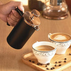 Small French Press Coffee Maker 350ml/12oz, Black Stainless Steel Double-Wall Insulated, Included 2 Extra Filters and 1 Coffee Spoon (1 Cup)