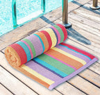 White Classic Cotton Beach Towels Oversized 30 x 60 Inches, Ultra Absorbent and Low Lint Striped Pool Towels for Adults, Unique Rainbow Design Luxury Extra Large Bath Towels, 4 Pack