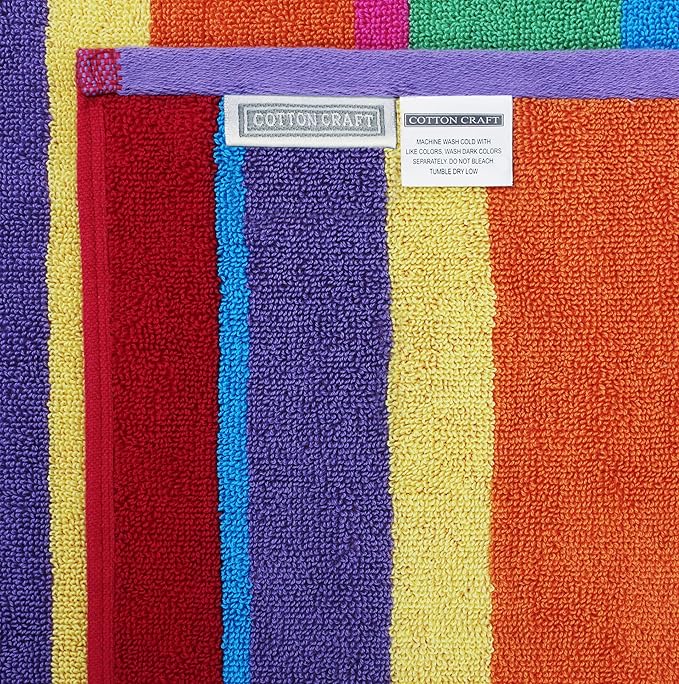 COTTON CRAFT Hooded Beach Towel – Oversized 35 x 70 Towel with Hood for Adults - Summer of Siam - 100% Cotton Velour Dobby Terry Towel - Soft Absorbent Quick Dry - Pool Bath Wrap – Multicolor Stripe