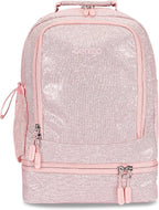 Bentgo Kids 2-in-1 Backpack & Insulated Lunch Bag - Glitter Designed 16” Backpack for School & Travel - Durable, Water Resistant, Padded, & Large Compartments (Glitter Edition - Petal Pink)