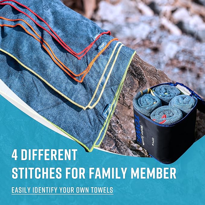 4Monster 4-Pack Quick Dry Microfiber Travel Towels – Super Absorbent, Ultra-Soft Camping Towel Set with Water-Resistant Bag, Lightweight & Compact for RV, Gym, Beach, Pool, Swimming, and Family Trips