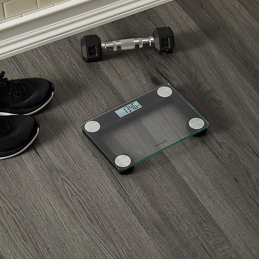 Taylor Digital Bathroom Scale for Body Weight with Travel Bag - Clear Glass Platform, 400 lb Capacity, Stainless Steel Accents, Triplex Display