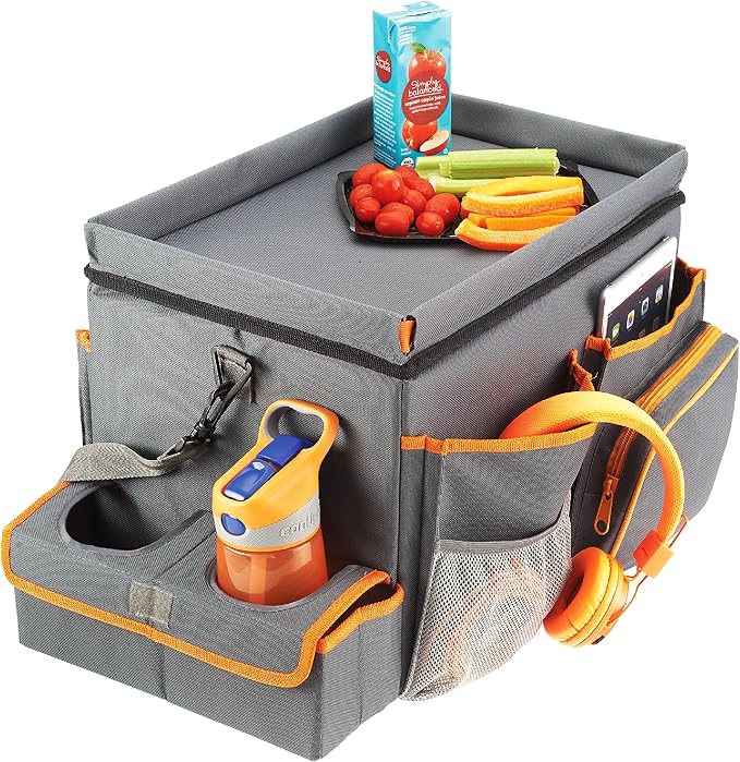 High Road CarHop Front Seat Car Organizer with Car Cup Holder, Passenger Seat Tray and Padded Filing or Cooler Compartment with Side Pocket Storage, Gray