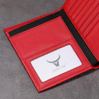 HISCOW Italian Leather Passport Holder for Travel - RFID Blocking Wallet Cover with Secure Organizer for Men & Women, US & Foreign Trips, Red