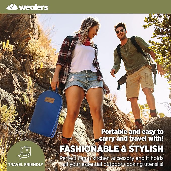 Wealers Camp Kitchen Cooking Utensil Set Travel Organizer Grill Accessories Portable Compact Gear for Backpacking BBQ Camping Hiking Travel Cookware Kit Water Resistant Case