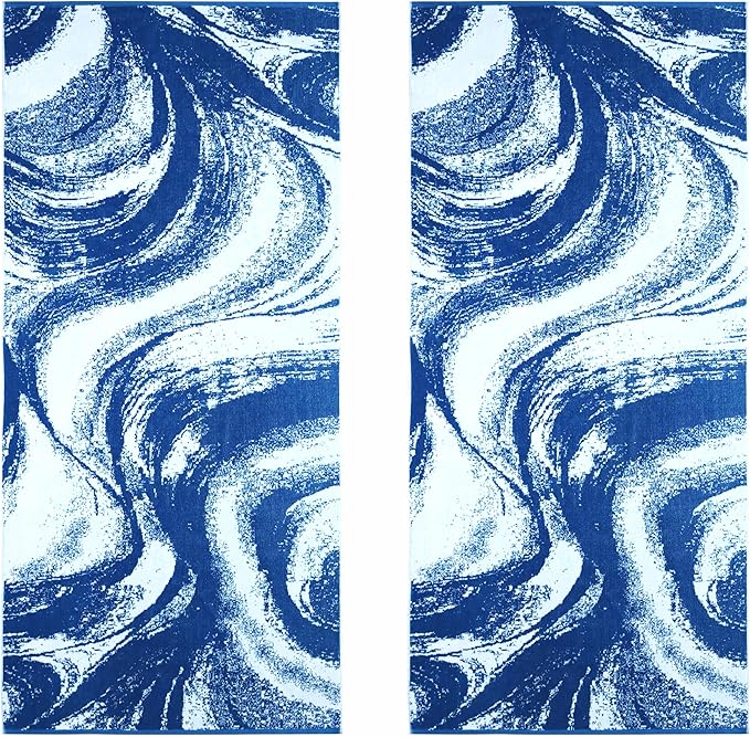 COTTON CRAFT Oversized Beach Towel - 2 Pack 35 x 70 inches XL Beach Towel - Summer Wave - 100% Cotton Jacquard Velour - Big & Huge Thick Plush 450 GSM Super Soft Luxury Towel - Pool Picnic Bath - Blue