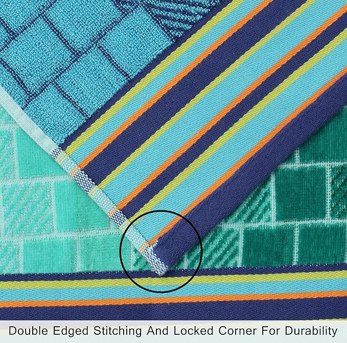 COTTON CRAFT Hooded Beach Towel – Oversized 39 x 68 Towel with Hood for Adults - 100% Cotton Velour Terry Jacquard Towel - Pool Bath Wrap - 450 GSM Soft Absorbent Quick Dry – Blue Tiles