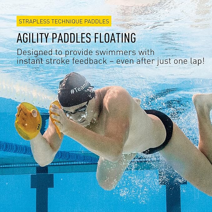 FINIS Agility Floating Swim Paddles - Strapless Design for Stroke Technique - Instant Feedback