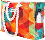 Beach Bag and Pool Bag Has Cooler Pocket, 7 Pockets Total, Zip Top. Family Size Waterproof Beach Tote