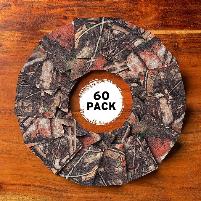 Beer Can Cooler Sleeves (60-Pack) Soft Insulated Coolies - HTV Friendly Blank Koolies in Bulk for Cans & Bottles - Coolie Blanks for Vinyl Projects & Wedding Favors (Natural Camo)
