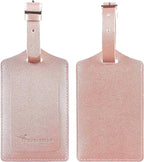 Travelambo Luggage Tags for Suitcases Faux Leather Privacy Protection 2 Pack Bag Tags Travel Accessories Essential, Rose Gold