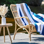 Laguna Beach Textile Co. Striped Cabana Beach Towel - Oversized, Plush 630 GSM Cotton - Ocean Blue and Almond Beige