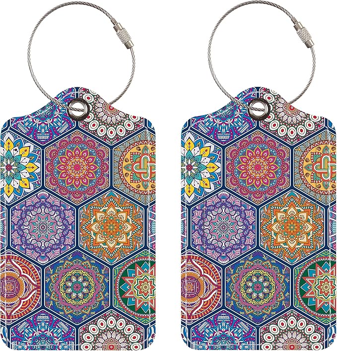 Luggage Tags for Suitcases, 2 Pack Cute PU Leather Suitcase Tag Identifiers TSA Approved with Stainless Steel Loop and Address Card for Baggage Tag for Travel Essentials Hexagon, by Chelmon