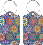 Luggage Tags for Suitcases, 2 Pack Cute PU Leather Suitcase Tag Identifiers TSA Approved with Stainless Steel Loop and Address Card for Baggage Tag for Travel Essentials Hexagon, by Chelmon