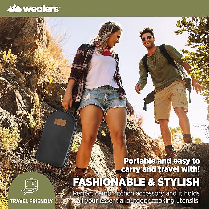 Wealers Camp Kitchen Cooking Utensil Set Travel Organizer Grill Accessories Portable Compact Gear for Backpacking BBQ Camping Hiking Travel Cookware Kit Water Resistant Case