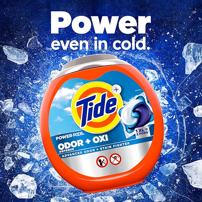 Tide Odor Defense + Oxi Laundry Detergent Pacs, Original Scent, 18 Count, Advanced Odor + Stain Fighter, laudry soap washing detergent pacs