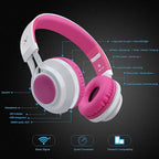 Riwbox WT-7S Bluetooth Headphones Light Up, Foldable Stero Wireless Headset with Microphone and Volume Control for PC/Tablet/TV/Travel (Pink)