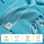 WETCAT Turkish Beach Towel Oversized (38"x71") 100% Turkish Cotton, Made in Turkey - Sand Free, Extra Large, Ultra Soft, Quick Drying, Compact & Lightweight for Travel - Turquoise