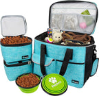 PetAmi Dog Travel Bag, Travel Pet Bag Organizer, Dog Food Travel Bag with Container Collapsible Bowls, Pet Travel Supplies Gift Accessories for Weekend Camping, Puppy Cat Diaper Bag, Teal Blue Large