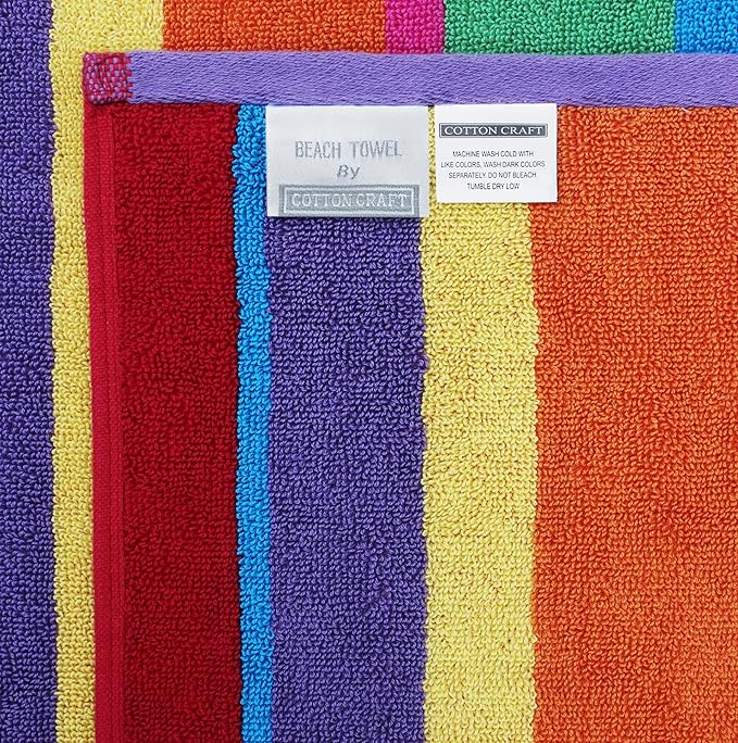 COTTON CRAFT Oversized Beach Towels - 2 Pack Summer of Siam XXL 35x84- The Big Kahuna 7 Foot Extra Large Beach Blanket Towel - Big & Tall - 100% Cotton Velour Plush Soft Luxury - Multi Color Stripe
