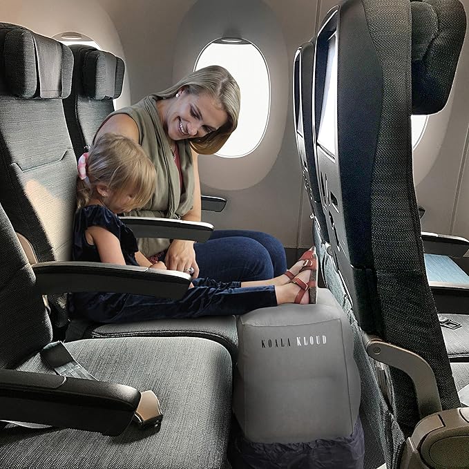 Koala Kloud 3 Height Travel Foot Rest - Gray Inflatable Foot Rest Pillow, Car Seat, Airplane Bed for Toddler Travel Essentials Kids Accessories