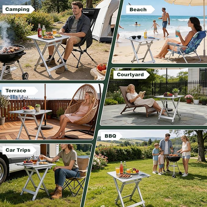 SUNNYFEEL Folding Camping Table - Lightweight Aluminum Portable Picnic Table, 18.5x18.5x24.5 Inch for Cooking, Beach, Hiking, Travel, Fishing, BBQ, Indoor Outdoor Small Foldable Camp Tables