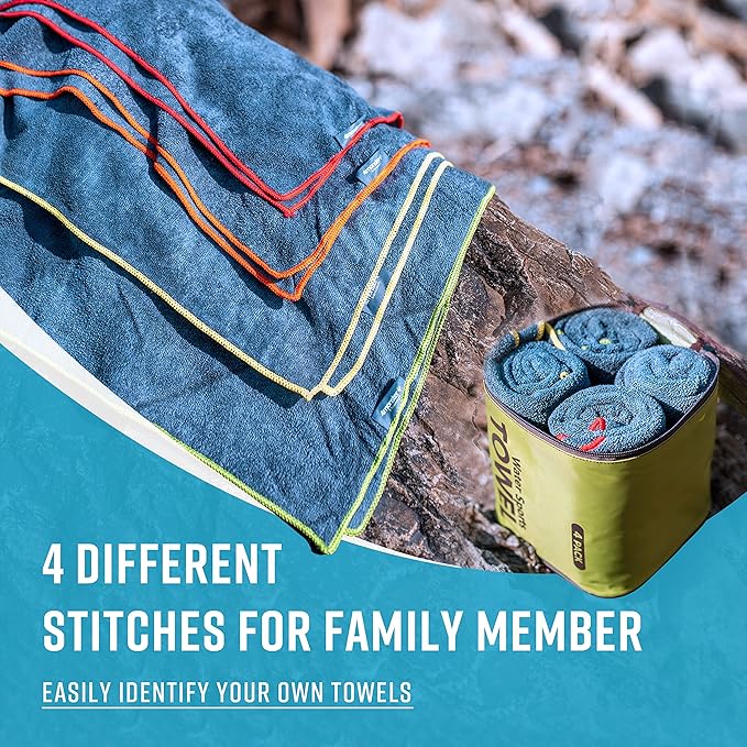 4Monster 4-Pack Quick Dry Microfiber Travel Towels – Super Absorbent, Ultra-Soft Camping Towel Set with Water-Resistant Bag, Lightweight & Compact for RV, Gym, Beach, Pool, Swimming, and Family Trips