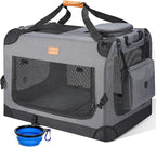 Morpilot 28-inch Portable Collapsible Dog Crate: Travel Dog Crate Soft-Sided for Small Medium Dogs up to 40lbs, with Foldable Bowl, Shoulder Strap & Storage Pockets, Grey